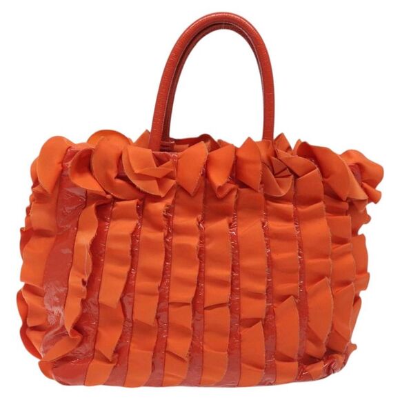 Prada Open Tote Ruffled Tessuto Orange Nylon Handbag (Pre-Owned) - Picture 2 of 16